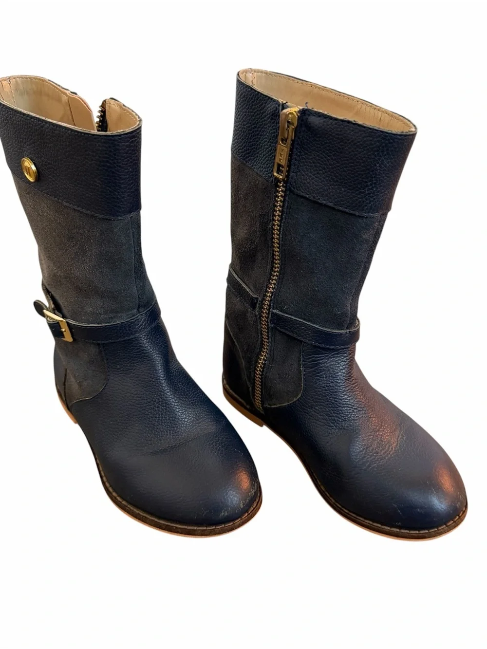 Janie and Jack Girls Navy Mid-Calf Boots Side Zip & Buckle Boho Equestrian